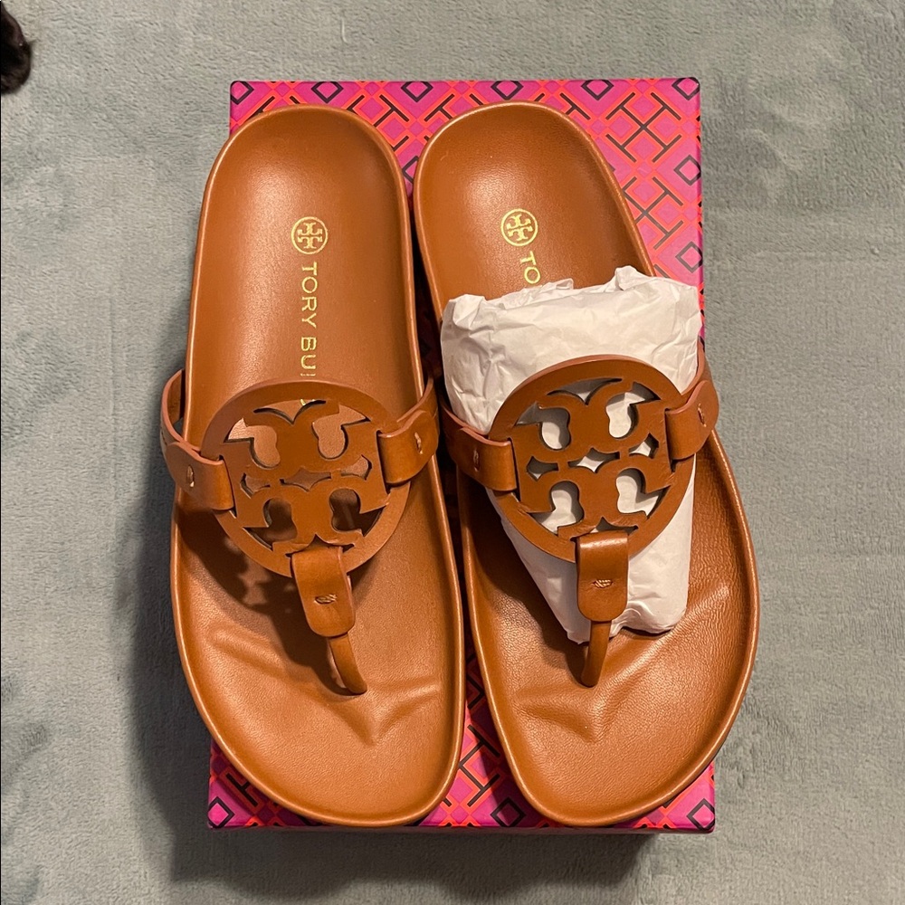 Tory Burch Tan Leather Slides - Picture 2 of 7